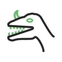 Dinosaurier-Gesichtslinie grünes und schwarzes Symbol vektor