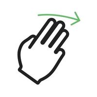 tre fingrar höger linje grön och svart ikon vektor
