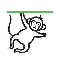 Affe, der das grüne und schwarze Symbol der Linie durchführt vektor