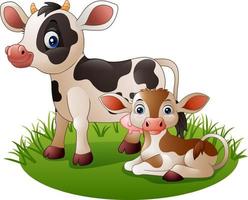 tecknad ko med nyfödd kalv vektor