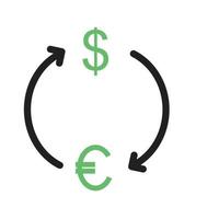 dollar till euro linje grön och svart ikon vektor
