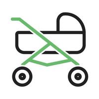 barnvagn linje grön och svart ikon vektor