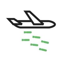 Flugzeug, das Raketen abwirft, Linie grünes und schwarzes Symbol vektor