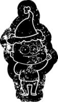 Cartoon verzweifelte Ikone eines glatzköpfigen Mannes, der mit Weihnachtsmütze starrt vektor