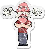 Retro-Distressed-Aufkleber eines wütenden Cartoon-Mannes mit rotem Gesicht vektor