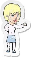 Retro-Distressed-Aufkleber einer Cartoon-Frau mit Heftpflaster im Gesicht vektor