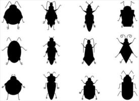 platt insekt bugg vektor illustration set. uppsättning av svarta kontur buggar illustration. vektor svarta och vita ikoner av olika insekter