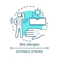 hud allergier koncept ikon. hudutslag, kontaktdermatit, nässelutslag idé tunn linje illustration. solljus, mat, medicin, insektsbett allergisk reaktion. vektor isolerade konturritning. redigerbar linje