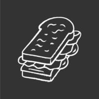 Sandwich-Kreide-Symbol. Fast Food, Frühstück, Mittagessen in der Schule. Sandwich mit Schinken, Käse, Salat und geröstetem Brot. Café, Restaurant-Snack, Vorspeise. isolierte vektortafelillustration vektor