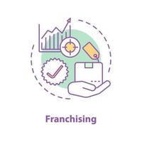 Franchising-Konzept-Symbol. Warenidee dünne Linie Abbildung. Handelsstatistiken. Marktanalyse. Vektor isoliert Umrisszeichnung