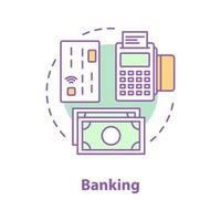 Banking-Konzept-Symbol. Finanzmanagement-Idee dünne Linie Illustration. Geldtransaktion. bargeldlose Zahlungen. Vektor isoliert Umrisszeichnung