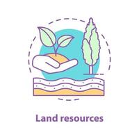 Symbol für das Konzept der Landressourcen. ökosystem idee dünne linie illustration. natürliche Ressourcen. Landwirtschaft. ländliche Landschaft. Vektor isoliert Umrisszeichnung