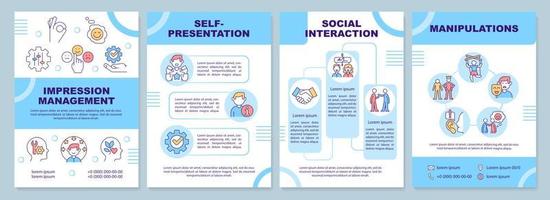 blaue broschürenvorlage für impression management-techniken. Broschürendesign mit linearen Symbolen. 4 Vektorlayouts für Präsentationen, Jahresberichte. vektor