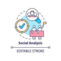 social analys koncept ikon. undersökning av frågan. social planering organiserar abstrakt idé tunn linje illustration. isolerade konturritning. redigerbar linje. vektor