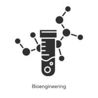 Bioengineering-Glyphen-Symbole gesetzt. Biologische technik. Reagenzglas und Molekül. Biochemie, Biotechnologie. Laborgeräte. Silhouettensymbole. vektor isolierte illustration