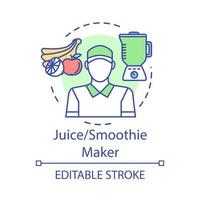 juice, smoothie maker konceptikon. catering, matservicearbetare idé tunn linje illustration. kafé, restaurangpersonal. sommar deltidsjobb. vektor isolerade konturritning. redigerbar stroke