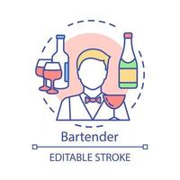 bartender konceptikon. barman, barkeeper idé tunn linje illustration. restaurang, bar personal. cateringverksamhet. vin, alkoholhaltig dryck i flaska. vektor isolerade konturritning. redigerbar stroke