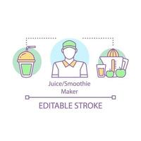 juice, smoothie maker konceptikon. catering, matservicearbetare idé tunn linje illustration. kafé, restaurangpersonal. sommar deltidsjobb. vektor isolerade konturritning. redigerbar stroke