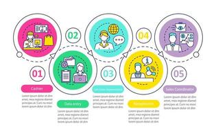 Suche nach Teilzeitjobs Vektor-Infografik-Vorlage. Gestaltungselemente für Geschäftspräsentationen. Datenvisualisierung mit fünf Schritten und Optionen. Diagramm der Prozesszeitleiste. Workflow-Layout mit linearen Symbolen vektor