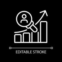 Kundenforschung Pixel perfektes weißes lineares Symbol für dunkles Thema. Konsumenten-Verhalten. Vorlieben erkennen. dünne Liniendarstellung. isoliertes Symbol für Nachtmodus. editierbarer Strich. vektor