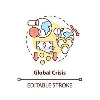 global kris koncept ikon. brist på internationellt samarbete problem abstrakt idé tunn linje illustration. isolerade konturritning. redigerbar linje. vektor