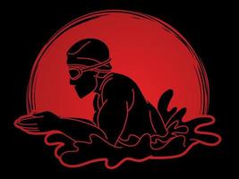 silhouette schwimmen sport ein männlicher schwimmer vektor