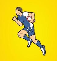 Cartoon-Rugbyspieler, die Aktion ausführen vektor