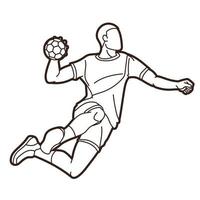 skissera handboll sport spelare hoppa åtgärder vektor