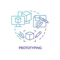 prototyping blå gradient koncept ikon. utkast till produktversion. modell och prov. tillverkning scenen abstrakt idé tunn linje illustration. isolerade konturritning. vektor