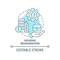 Symbol für das türkisfarbene Konzept der Wohnungsregeneration. Lebensumfeld. sozialplanung abstrakte idee dünne linie illustration. isolierte Umrisszeichnung. editierbarer Strich. vektor