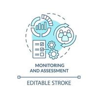 övervakning och bedömning turkos konceptikon. utvärdera framstegen. social planering abstrakt idé tunn linje illustration. isolerade konturritning. redigerbar linje. vektor