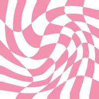psychedelisches grooviges verzerrtes rosa und weißes Karomuster. Trippy einfacher Hintergrund. flache vektorillustration. vektor