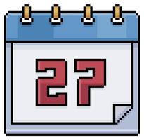 Pixelkunstkalender mit Datum 27. Tag 27. Feiertagstag 27 Vektorsymbol für 8-Bit-Spiel auf weißem Hintergrund vektor