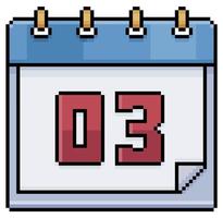 pixel art 03 dag i kalendern. datum 03. semesterdag 03 vektorikon för 8-bitars spel på vit bakgrund vektor