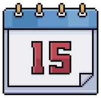 Pixelkunstkalender mit Datum 15. Tag 15. Feiertagstag 15 Vektorsymbol für 8-Bit-Spiel auf weißem Hintergrund vektor
