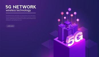 5g nätverk trådlös teknik vektorillustration. höghastighetsmobilt internet av nästa generation. med hjälp av moderna digitala enheter. webbsida designmall. vektor