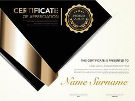 diplom certifikat mall svart och guld färg med lyx och modern stil vektorbild vektor