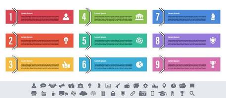 Infografik-Design-Geschäftskonzept-Vektorillustration mit 9 Schritten oder Optionen oder Prozessen stellen Arbeitsabläufe oder Diagramme oder Web-Button-Banner dar vektor