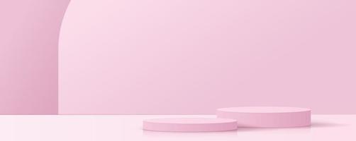 Kosmetischer rosafarbener Hintergrund, minimales und hochwertiges Podiumsdisplay für Produktpräsentation, Branding und Verpackung. Studiobühne mit Perlenvektordesign vektor