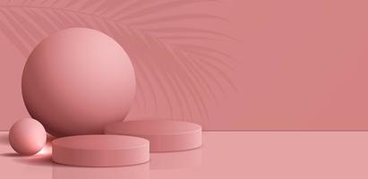 Kosmetischer rosa Hintergrund und Premium-Podiumsdisplay für Produktpräsentation, Branding und Verpackungspräsentation. studiobühne mit schatten des blatthintergrundes. Vektor-Illustration-Design vektor
