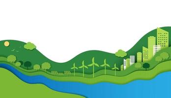 pappersklipp av ekologi och miljövård kreativt idékoncept. grön eko urban stad, natur och värld. vektor design