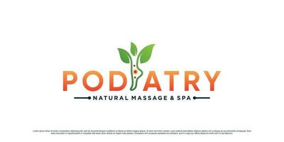 Podologie-Logo-Design für natürliche Fußmassage mit Knöchelkonzept und Blattelement-Premium-Vektor vektor