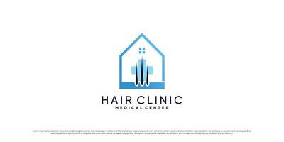 hår klinik logotyp design vektor illustration med hem koncept och kreativa element premium vektor