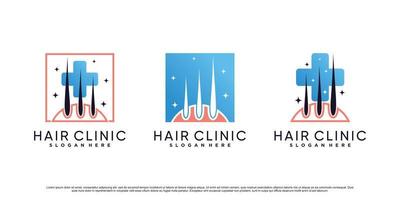 uppsättning hår klinik dermatologi ikon logotyp design illustration med kreativa element premium vektor
