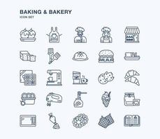 Back- und Bäckerei-Gliederungs-Icon-Set vektor