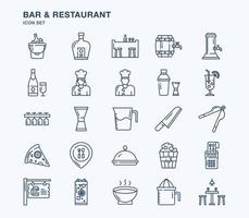 bar och restaurang kontur ikonuppsättning vektor