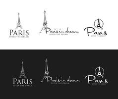 Eiffelturm-Logo-Design-Vorlage Paris mit einem weißen und schwarzen Hintergrund vektor