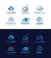 uppsättning av cloud tech logotyp design datalagring anslutning vektor