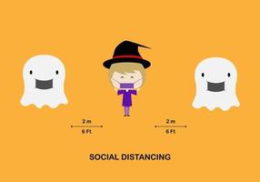 konzepte der sozialen distanzierung und des fröhlichen halloweens vektor