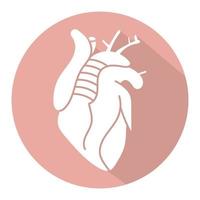 Vektorsymbol für innere Organe des menschlichen Herzens auf einem runden roten Hintergrund für Apps oder Websites vektor